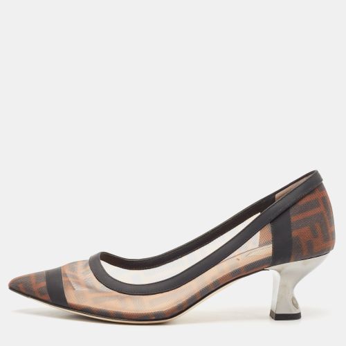 Fendi Brown/Black Zucca Mesh and Leather Colibri Pumps Size 38 - Fendi - Modalova