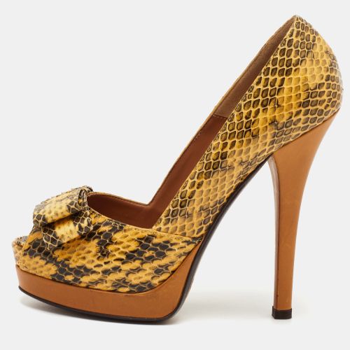 Bow Size 38 /Black Python Leather Platform Peep Toe Pumps - Fendi - Modalova