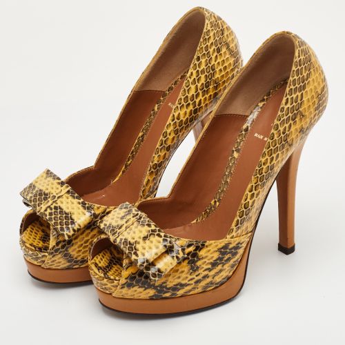 Bow Size 38 /Black Python Leather Platform Peep Toe Pumps - Fendi - Modalova