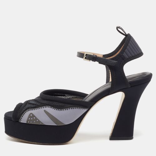 Fendi Black Fabric and Leather Platform Ankle Strap Sandals Size 38.5 - Fendi - Modalova