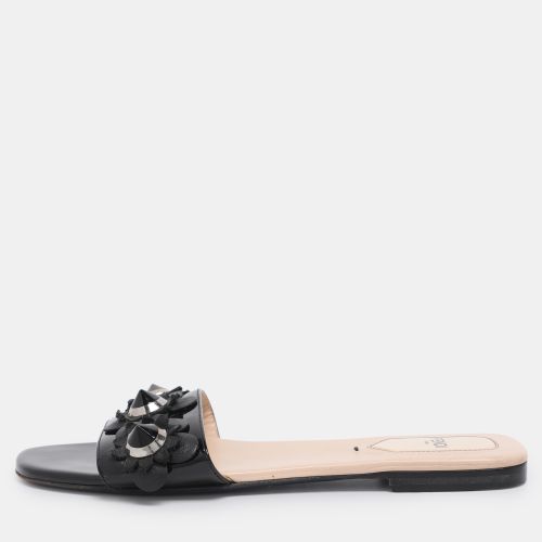 Fendi Black Patent Leather Flower Stud Flat Slides Size 38 - Fendi - Modalova
