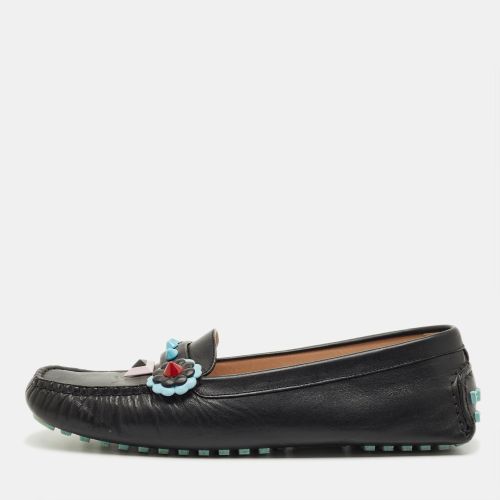 Fendi Black Leather Studded Flowerland Loafers Size 40 - Fendi - Modalova