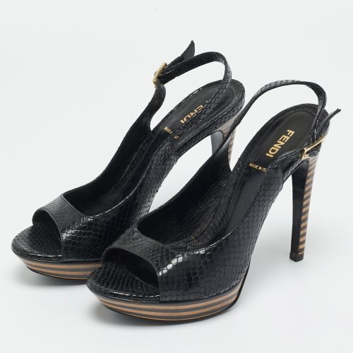 Python Embossed Leather Ankle Strap Sandals Size 38 - Fendi - Modalova