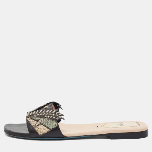 Bug Monster Size 37 Leather and Python Embossed Leather Flat Sandals - Fendi - Modalova