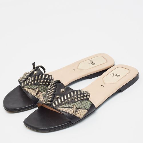 Bug Monster Size 37 Leather and Python Embossed Leather Flat Sandals - Fendi - Modalova