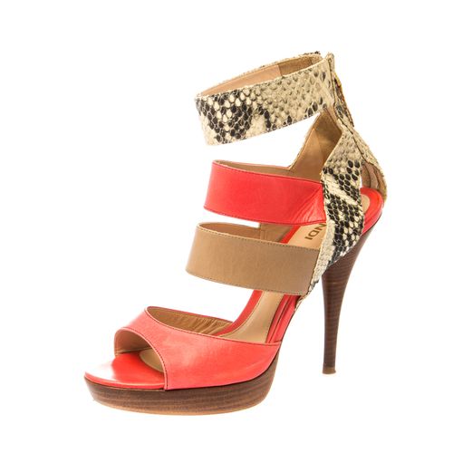 Fendi Tricolor Leather And Python Leather Ankle Strap Platform Sandals Size 37 - Fendi - Modalova