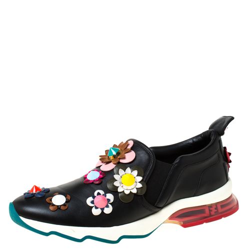 Fendi Black Leather Flowerland Ffast Slip On Sneakers Size 40 - Fendi - Modalova