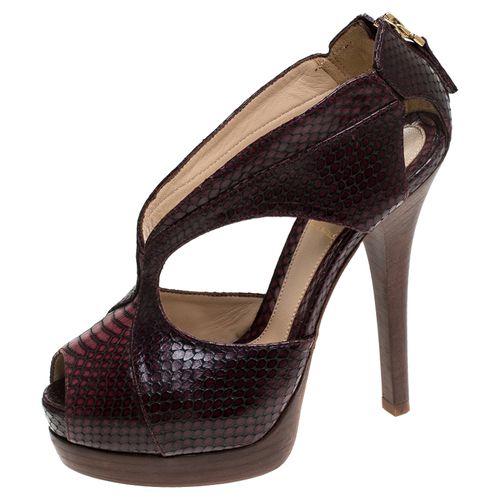 Fendi Brown/Burgundy Python Strappy Peep Toe Platform Sandals Size 36.5 - Fendi - Modalova