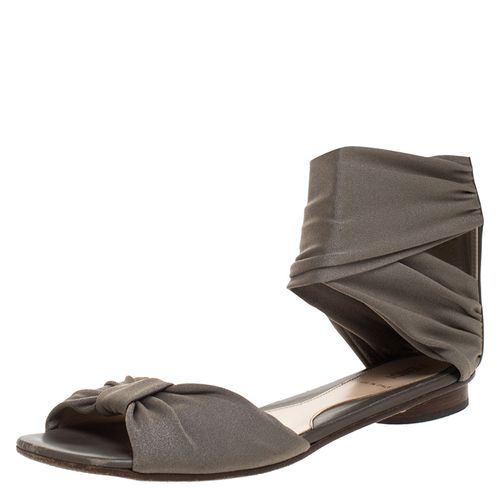 Fendi Grey Stretch Fabric Ankle Wrap Flat Sandals Size 36.5 - Fendi - Modalova