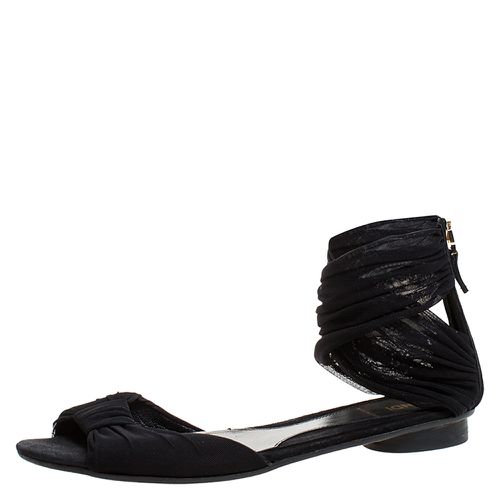 Fendi Black Mesh Fabric Open Toe Flat Sandals Size 36.5 - Fendi - Modalova