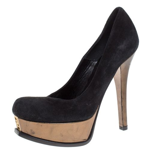 Fendi Black Suede And Bronze Patent Leather Fendista Platform Pumps Size 36 - Fendi - Modalova