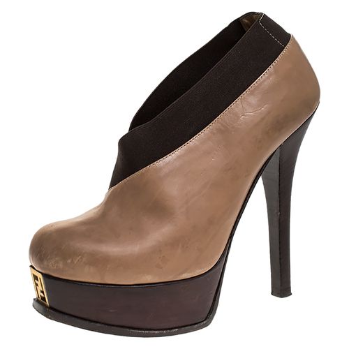 Fendi Beige/Brown Leather Fendista Faux-wrap Platform Ankle Booties Size 37 - Fendi - Modalova