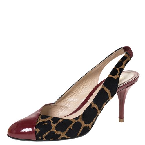 Patent Leather And Leopard Print Fabric Slingback Sandals Size 39 - Fendi - Modalova