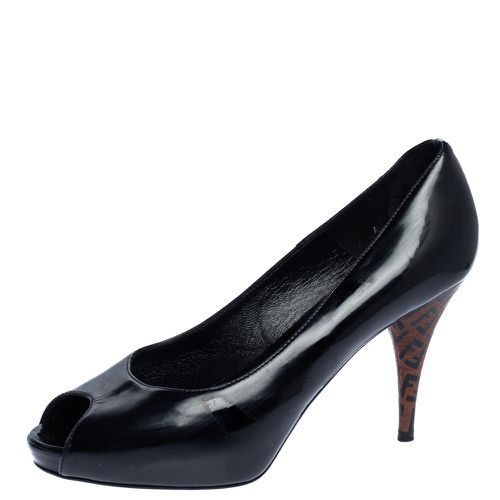 Fendi Black Patent Leather Peep Toe Platform Pumps Size 39 - Fendi - Modalova