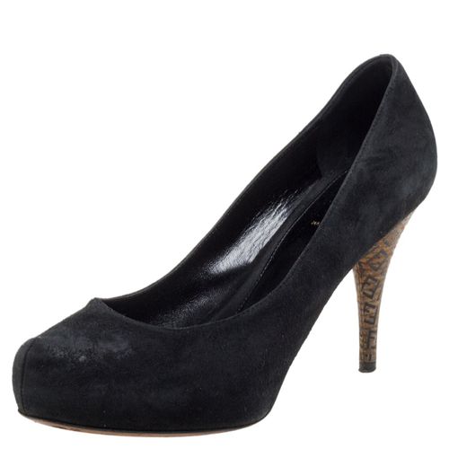 Suede Zucca Heel Platform Pumps Size 38 - Fendi - Modalova