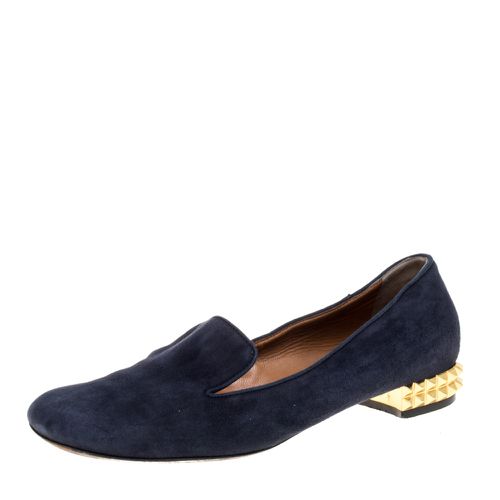 Fendi Navy Blue Suede Studded Heel Smoking Slippers Size 38 - Fendi - Modalova