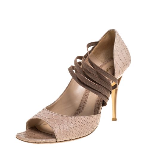 Fendi Beige Python Embossed Leather Strappy Half D'Orsay Peep Toe Pumps Size 40 - Fendi - Modalova