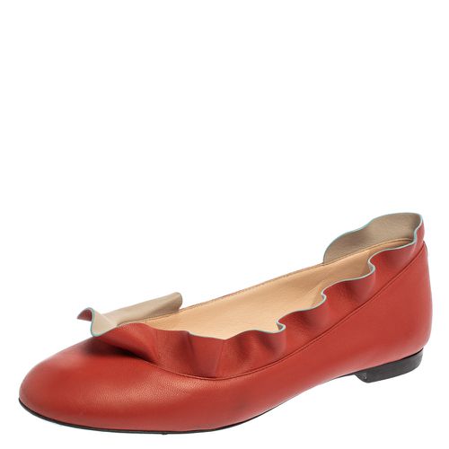 Fendi Red Leather Ruffle Trim Ballet Flats Size 39 - Fendi - Modalova