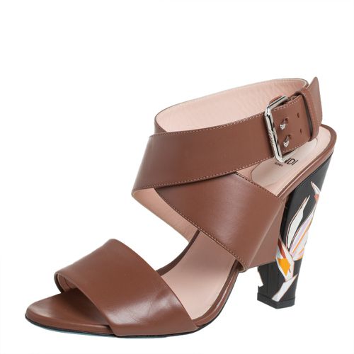 Fendi Brown Leather Ankle Strap Sandals Size 39 - Fendi - Modalova