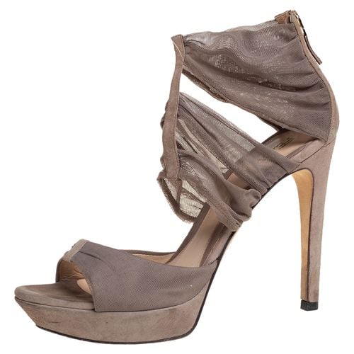 Fendi Grey Lace and Suede Platform Sandals Size 37.5 - Fendi - Modalova