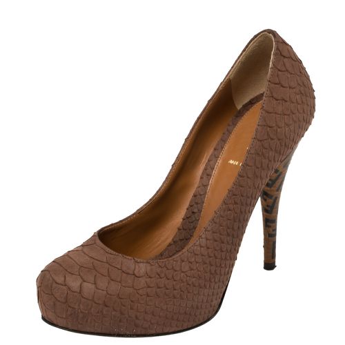 Fendi Brown Python Embossed Leather Superstar Platform Pumps Size 38.5 - Fendi - Modalova