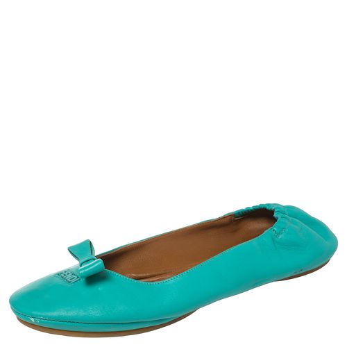 Fendi Turquoise Leather Bow Scrunch Ballet Flats Size 40 - Fendi - Modalova