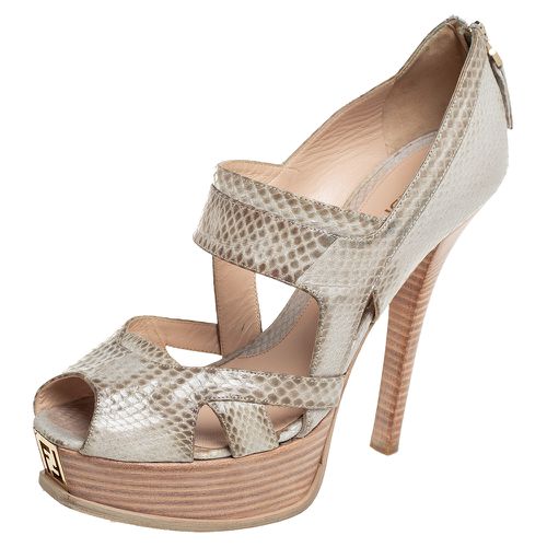 Fendi Grey Python Peep Toe Platform Pumps Size 39 - Fendi - Modalova