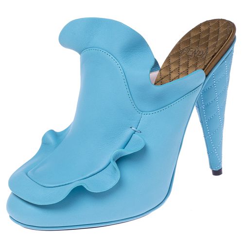 Fendi Blue Leather Stocking Heel Mule Sandals Size 37 - Fendi - Modalova