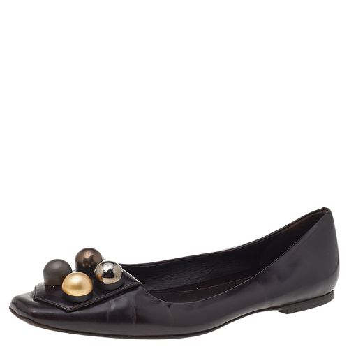 Fendi Dark Brown Leather Embellished Ballet Flats Size 39 - Fendi - Modalova