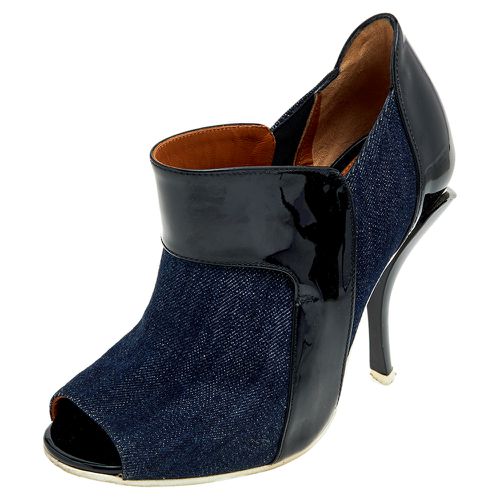 Fendi Blue/Black Denim And Patent Leather Peep Toe Booties Size 36 - Fendi - Modalova