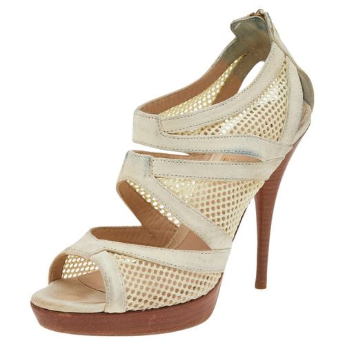 Fendi Off-White Suede And Mesh Cage Open-Toe Platform Sandals Size 38 - Fendi - Modalova