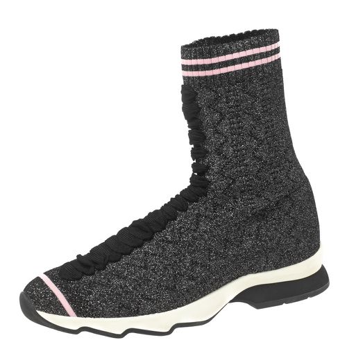 Fendi Black/Silver Glitter Knit Fabric High-Top Sock Sneakers Size 38 - Fendi - Modalova