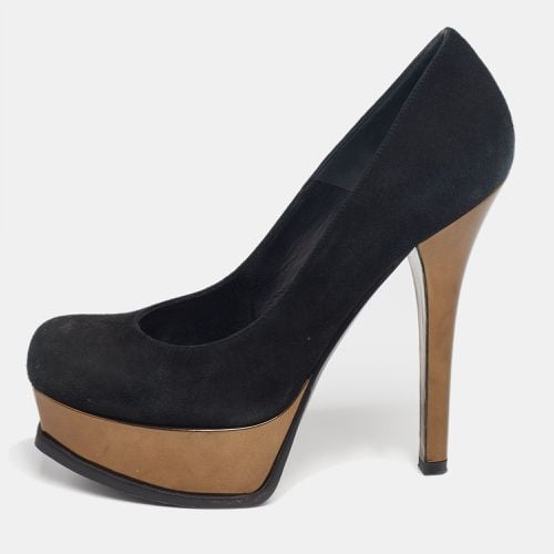 Fendi Black/Bronze Suede And Leather Fendista Platform Pumps Size 37 - Fendi - Modalova