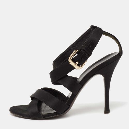 Fendi Black Satin Criss Cross Ankle Strap Sandals Size 37 - Fendi - Modalova