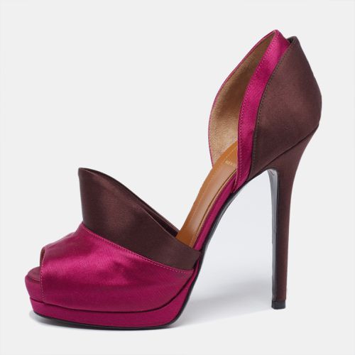 Fendi Magenta/Brown Satin Anemone D'orsay Peep-Toe Platform Pumps Size 38.5 - Fendi - Modalova