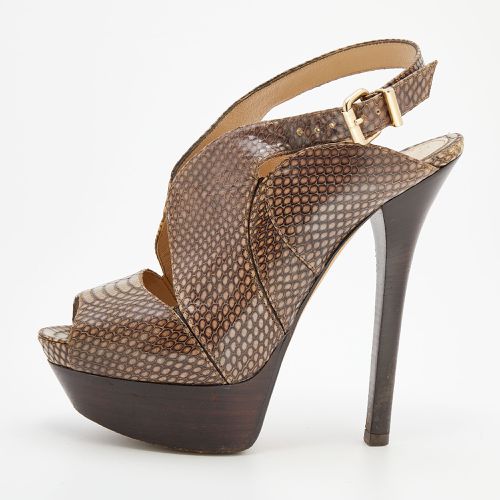 Fendi Brown Python Embossed Leather Platform Slingback Sandals Size 38 - Fendi - Modalova