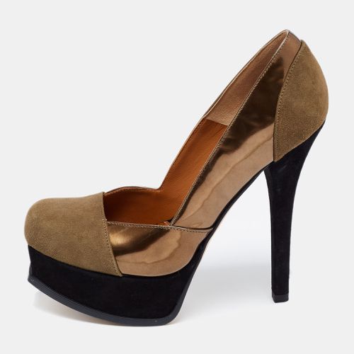 Fendi Olive Green /Gold Suede and Patent Leather Fendista Platform Pumps Size 37 - Fendi - Modalova