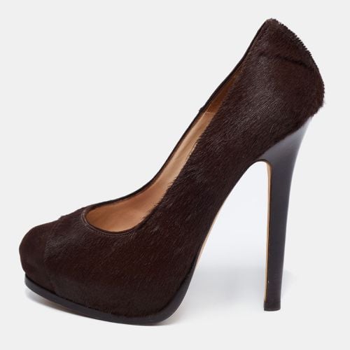 Fendi Brown Suede And Calf Hair Platform Pumps Size 37 - Fendi - Modalova