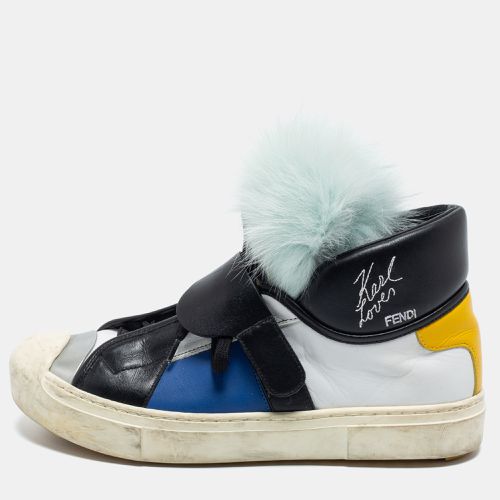 Fendi Multicolor Leather And Fox Fur Karlito High Top Sneakers Size 38 - Fendi - Modalova