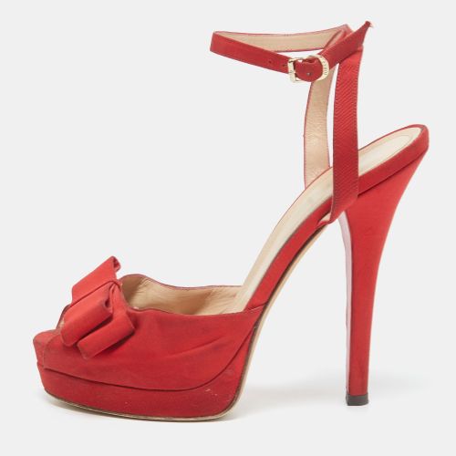 Fendi Red Fabric Bow Ankle Strap Platform Sandals Size 40 - Fendi - Modalova