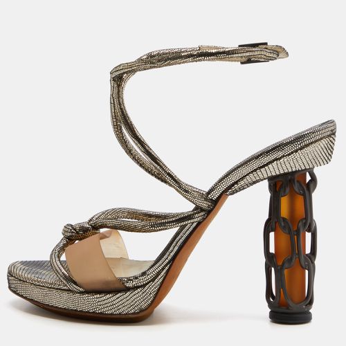 Fendi Metallic Grey Lizard Embossed Leather Chain Cage Heel Platform Sandals Size 40 - Fendi - Modalova