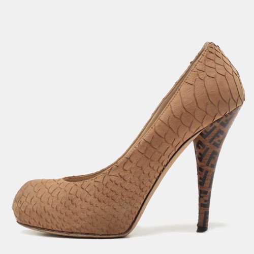 Fendi Brown Python Embossed Leather FF Logo Heel Platform Pumps Size 36.5 - Fendi - Modalova