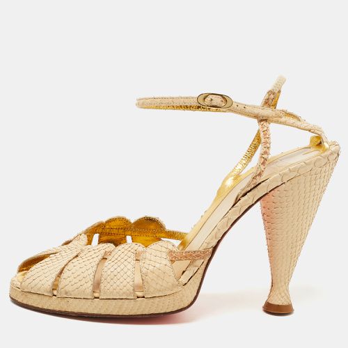 Fendi Beige Snakeskin Leather Ankle Strap Sandals Size 36 - Fendi - Modalova