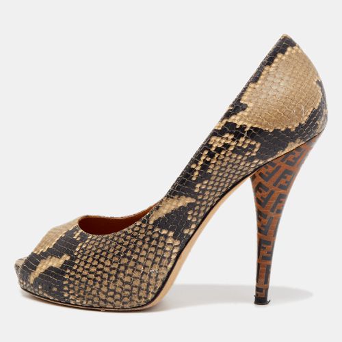 Fendi Brown Python Embossed Leather Peep Toe Pumps Size 39.5 - Fendi - Modalova