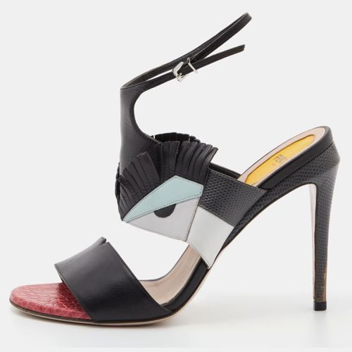 Fendi Tricolor Leather and Embossed Lizard Monster Eye Ankle Strap Sandals Size 39 - Fendi - Modalova