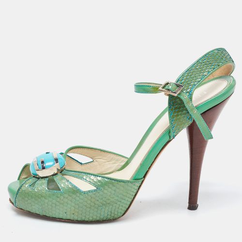 Fendi Green Python Embossed Leather Slingback Sandals Size 39 - Fendi - Modalova