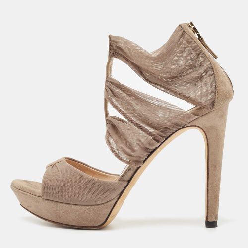 Fendi Beige Grey Suede and Mesh Ankle Strap Sandals Size 36.5 - Fendi - Modalova