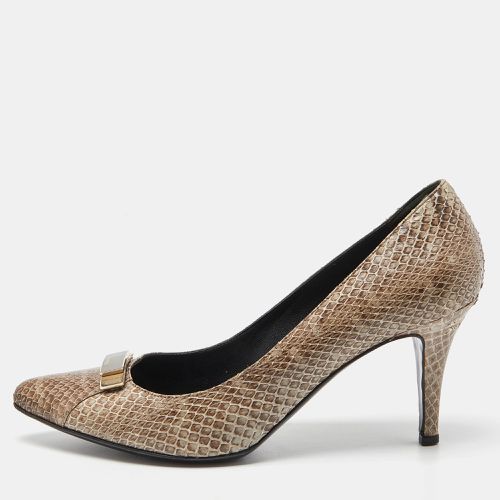 Fendi Beige/Brown Watersnake Leather Pointed Toe Pumps Size 39.5 - Fendi - Modalova