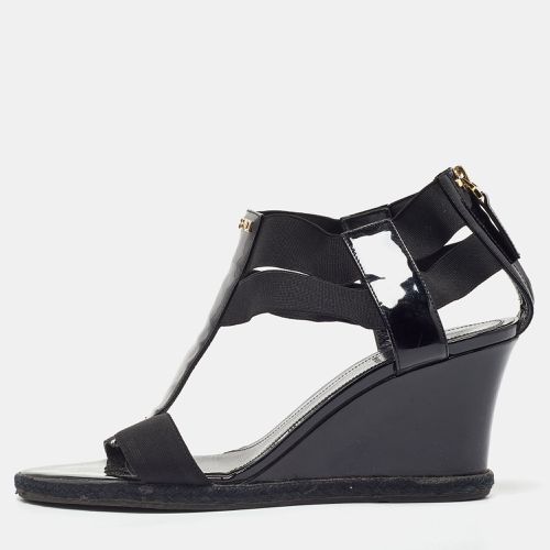 Fendi Black Patent Leather and Elastic T-Strap Wedge Sandals Size 38.5 - Fendi - Modalova