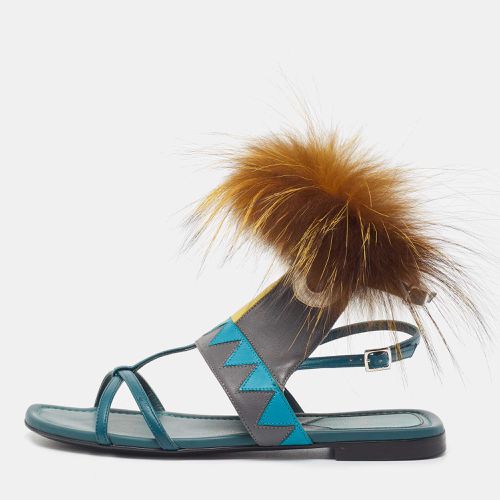 Fendi Tricolor Leather and Fur Monster Eye Ankle Strap Flat Sandals Size 35 - Fendi - Modalova